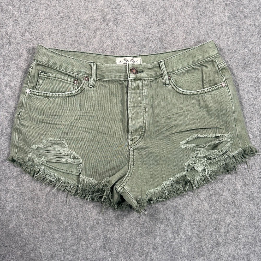 We The Free People Green Denim Good Vibrations Cut-Off Jean Shorts Women's 31